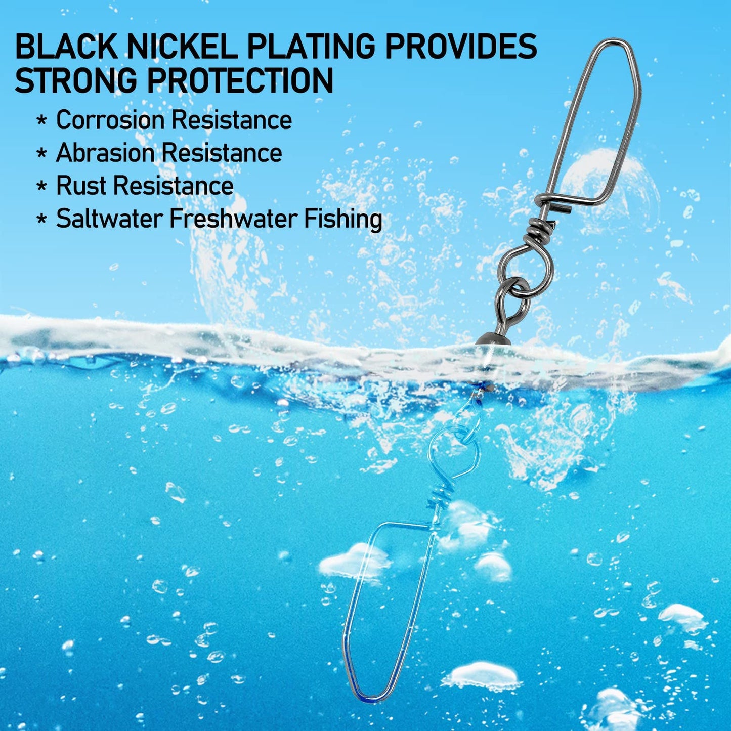 Alwonder 30PCS Double Snap Swivels, Trolling Planer Board Line Release Clips, High Strength Stainless Steel Coastlock Snaps with Black Nickel Coating, Saltwater Barrel Swivels Connector #6 * 1-52LB