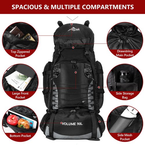 Hiking Backpack with Rain Cover, 90L Camping Backpack, Lightweight Travel Daypack for Hiking Climbing Camping Touring