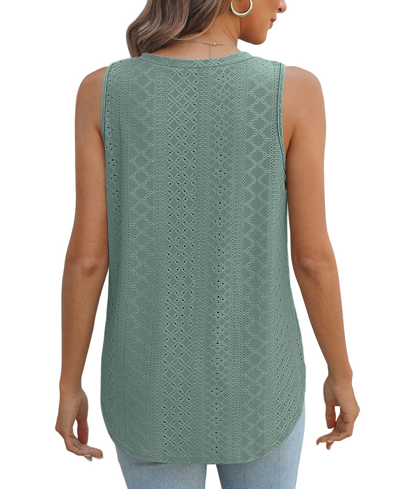 Green Tank Tops for Women Loose Fit V Neck Side Split Soft Summer Cami Shirts S