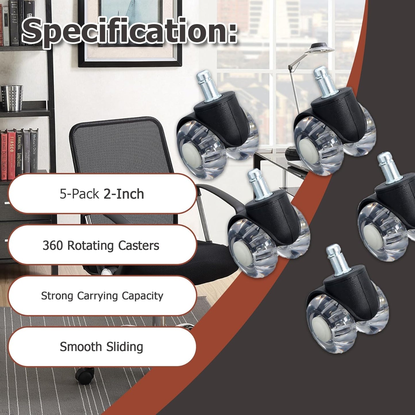 5 Office Chairs with 2-Inch 360 ° Swivel Rubber Wheels
