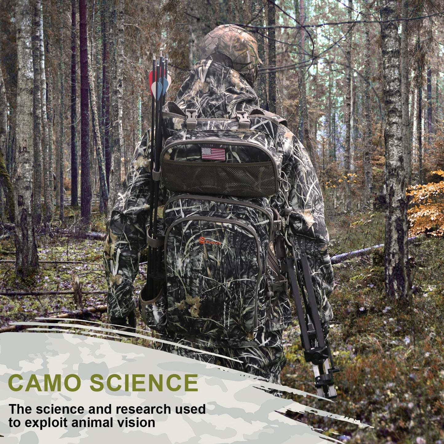 FunVZU Hunting Backpacks for Men, Saddle Hunting Bag with Bow Holder, Large Compound Bow Hunting Backpack & Duffle Bags, Deer Hunting Backpack with Rifle Holder (Marsh Reed)