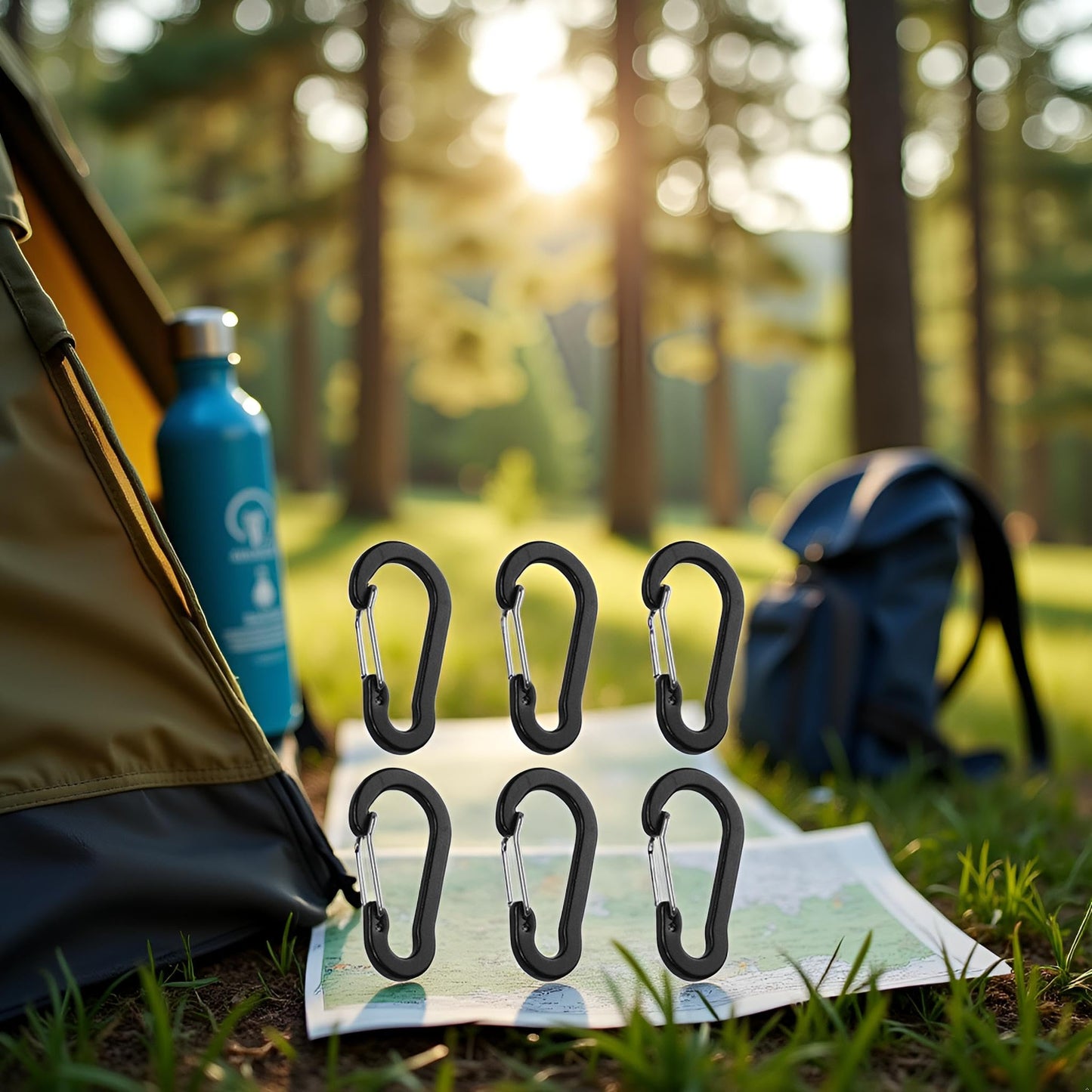 6Pcs Black Carabiner Clips Heavy Duty Bright Buckles Gourd Shape for Camping Accessory and Keychain Carabiners