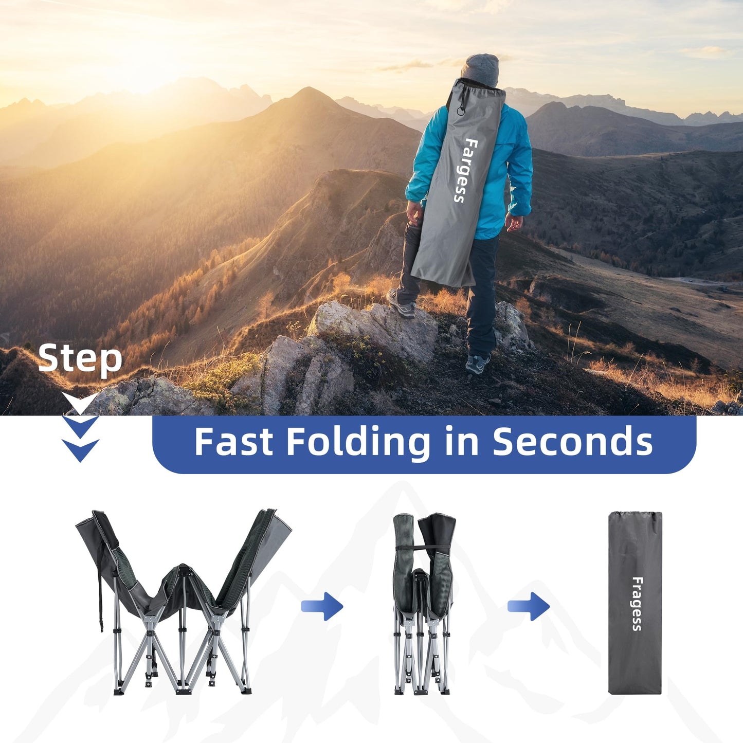 Fragess Camping Cot, Sleeping Cots for Adults, Portable Camping cots with Mattress, Pillow and Carry Bag, 1200D Double Layer Oxford, 600 LBS Weight Capacity Cots for Sleeping(Grey+Black)