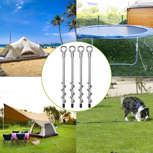Lifeswell 4 Pack Tent Stakes, 12 Inch Heavy Duty Ground Anchors, Fully Welded Spiral Earth Anchors for Camping Tents, Trampolines, Sheds, Swing Sets, Securing Animals