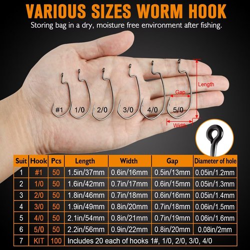 Dovesun EWG Offset Worm Hooks for Bass Fishing 100PCS/50PCS Texas Rig Hooks for Freshwater Saltwater 3/0 * 50PCS