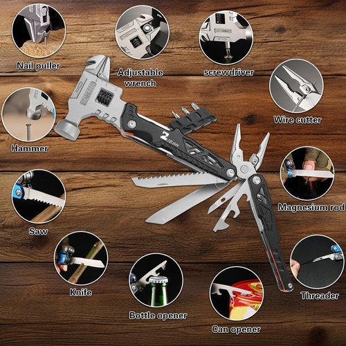 ZUZUAN 18 in 1 Multitool,Black,Professional Stainless Steel Multitool Pliers with Replaceable Alloy Steel Blades Wire Cutters,Bottle Opener,Apply to Survival,Camping & Hunting,for Father's Day gift