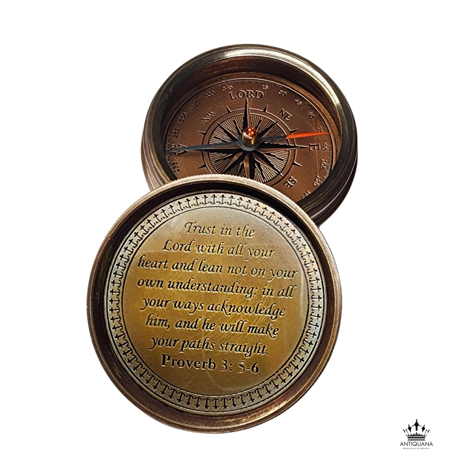 Trust in The Lord with All Your Heart - Proverbs 3:5-6 Quote Engraved Compass with Wooden Box or Leather case, Greeting Card, Gift Compass, Graduation Day Gifts 2025 for Women Men Boys Girls