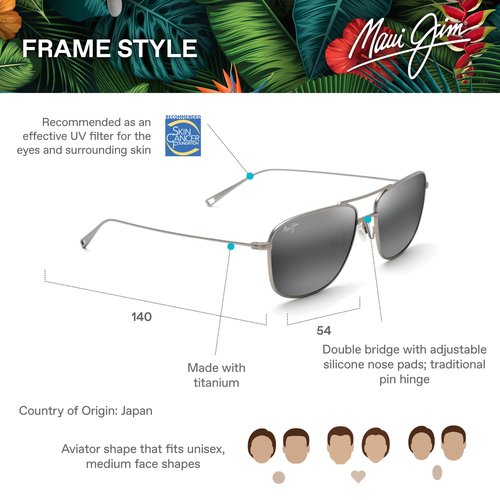 Maui Jim Men's Mikioi Polarized Aviator Sunglasses, Matte Titanium/Neutral Grey, Medium