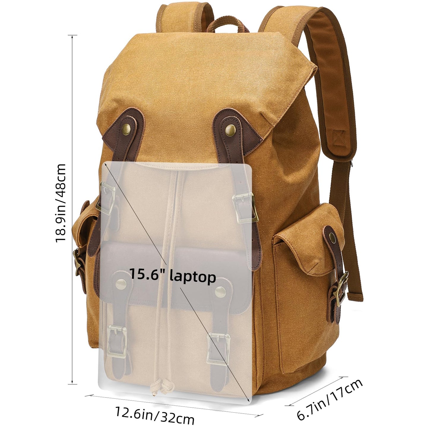 Beeaoo Canvas Backpack Mens Casual Daypack Vintage Travel Rucksack with Leather Trim