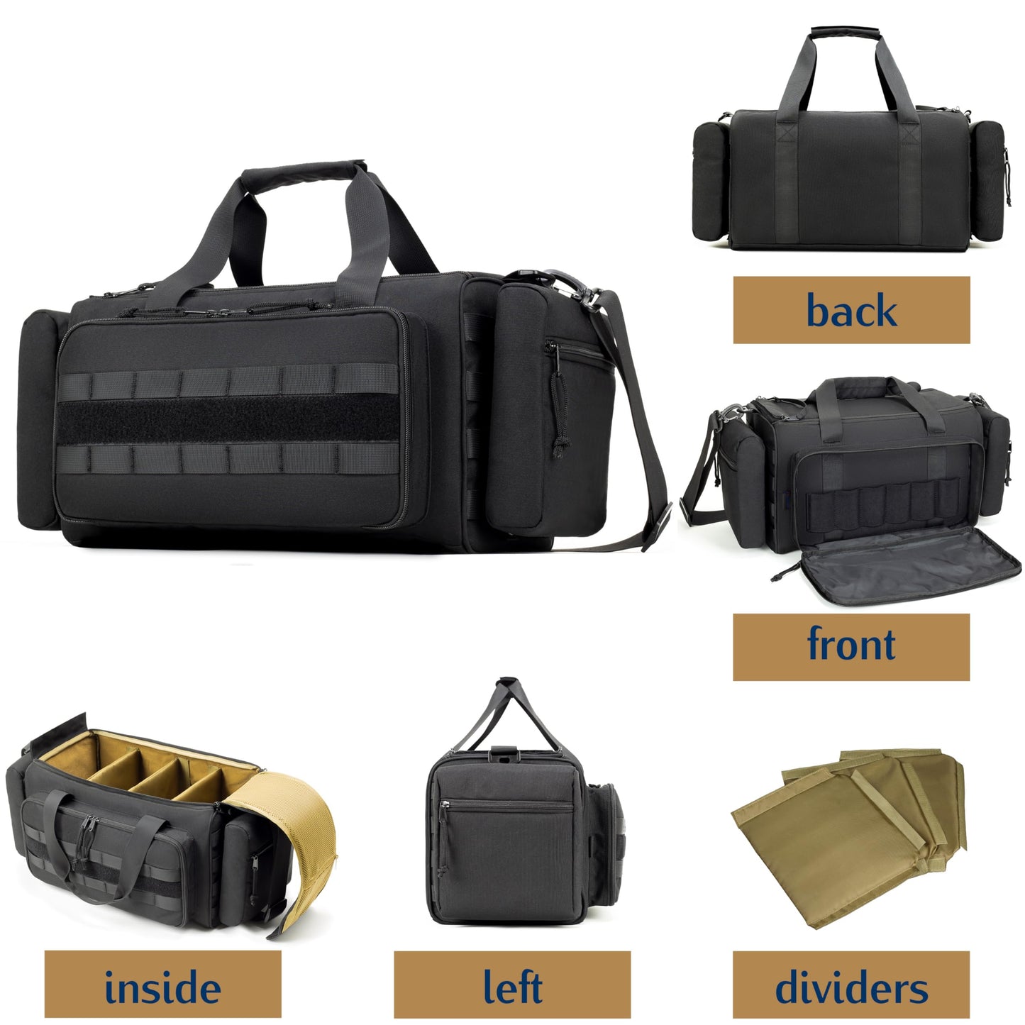 Aprikostein Range Bag for Handgun Ammo Shooting, L/XL Gun Case Carry 5+ Pistols Transport Tactical Gears Accessories with Lockable Zipper Molle Strap, Duffle Sport Bag Hunting Storage Capricorn