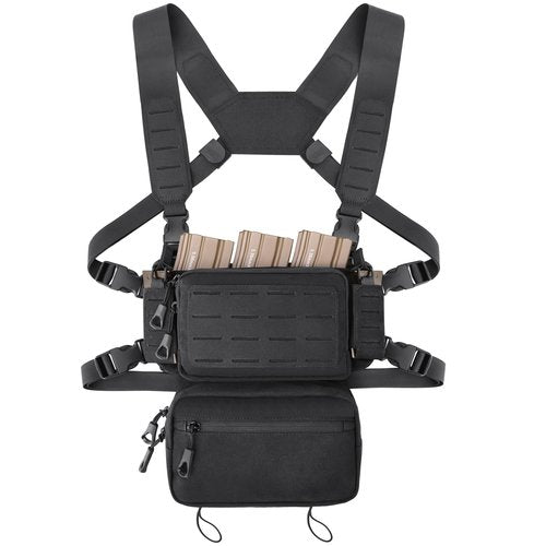 MOZETO Tactical Chest Rig, 1000 Denier Cordura Nylon Fabric Molle Micro Chest Rigs with 5.56/7.62 Magazine Pouch Holder