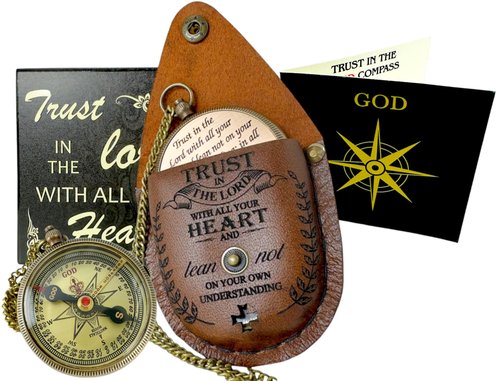 Bible Verse Brass Compass – “Trust in The Lord with All Your Heart” (Proverbs 3:5-6) | Religious Gifts for Men, Women, Boys, Girls, Teens | Daily Encouragement, Easter, Baptism, Faith-Based Keepsake