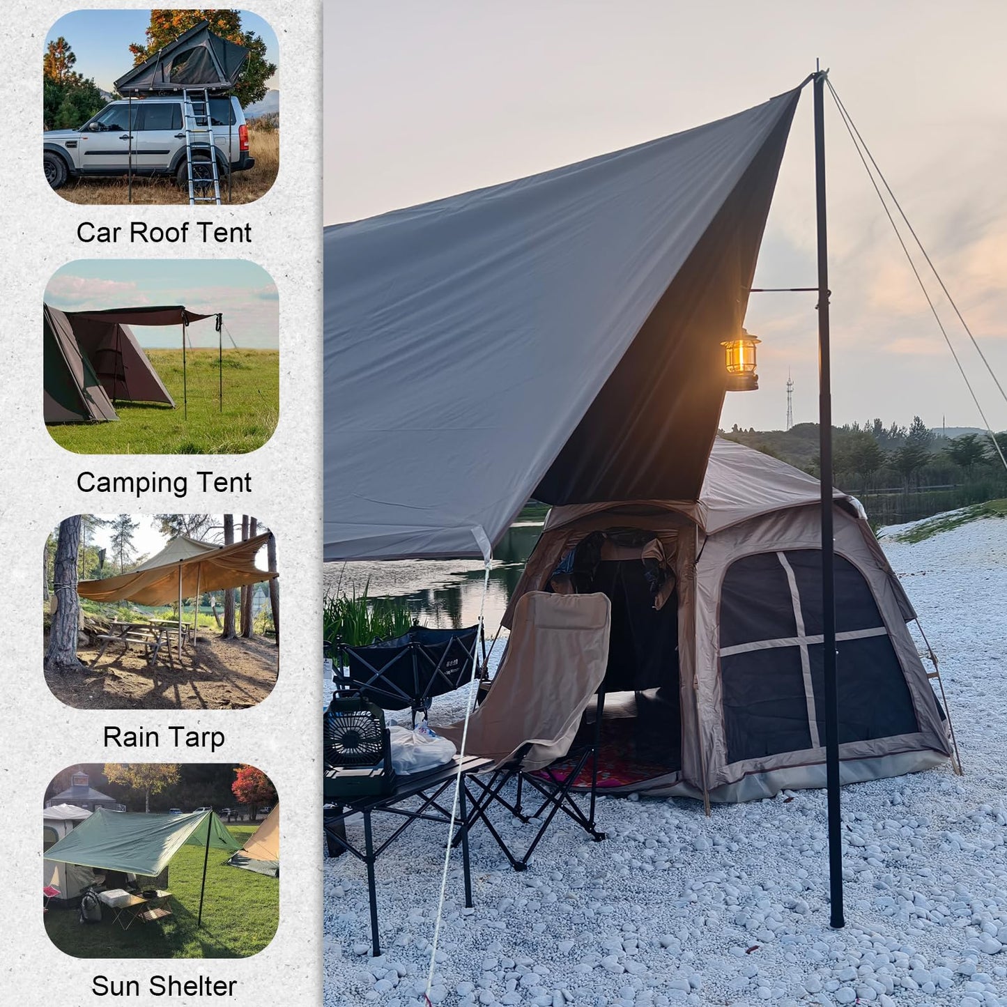 GEEWAY 2 Pcs 77 Inch Tarp Poles for Camping, Heavy Duty Telescoping Tent Pole, Aluminum Adjustable Tent Poles for Outdoor Activity, Wilderness Adventure and RV Travel (Black)