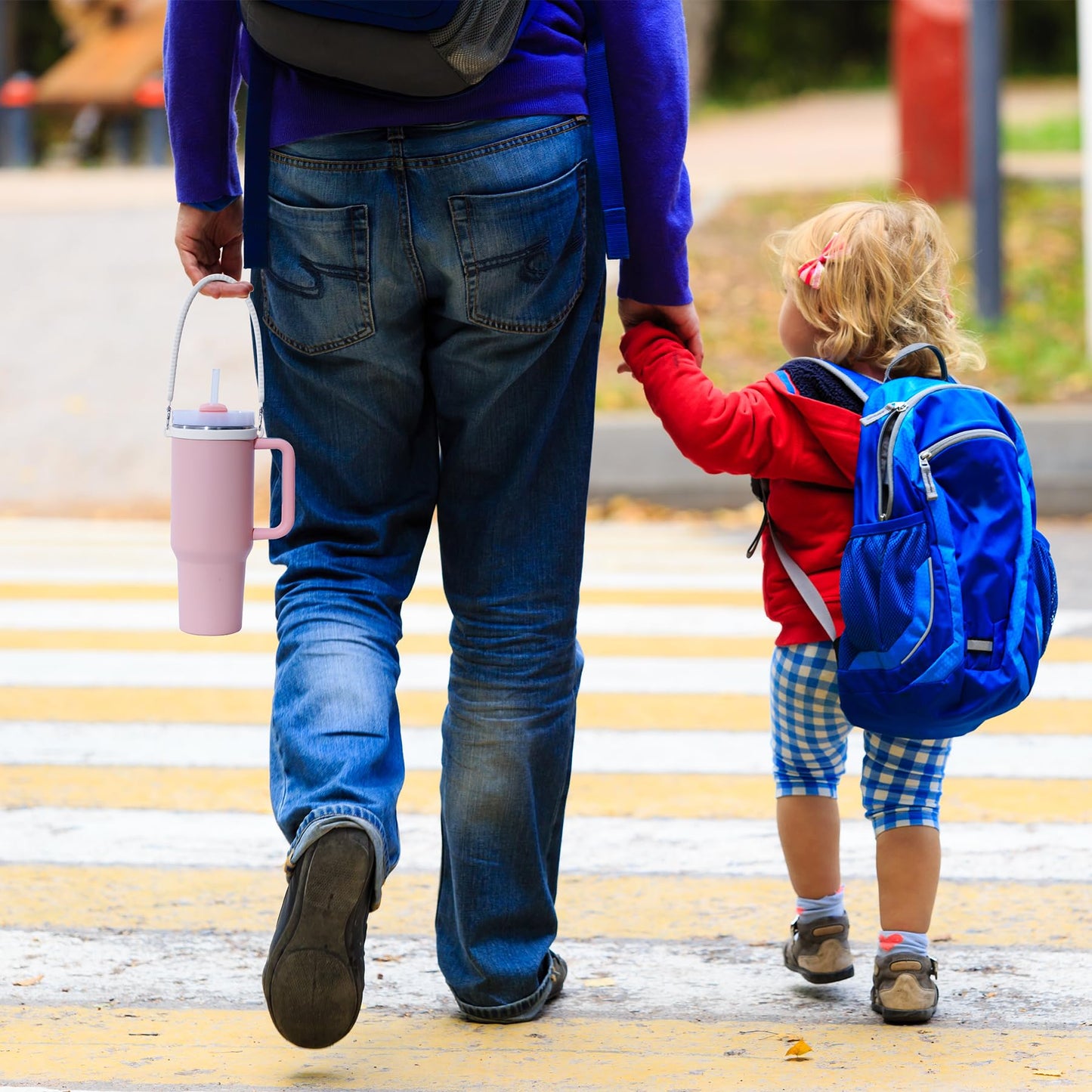 Jahao Silicone Water Bottle Sling, Carrier, Holder with Strap - Shrinkable Cup Sling Fit with Most 8-40oz Water Bottle, Tumbler Accessories for Stanley Cup, Water Bottle Handle for Walking (Purple)