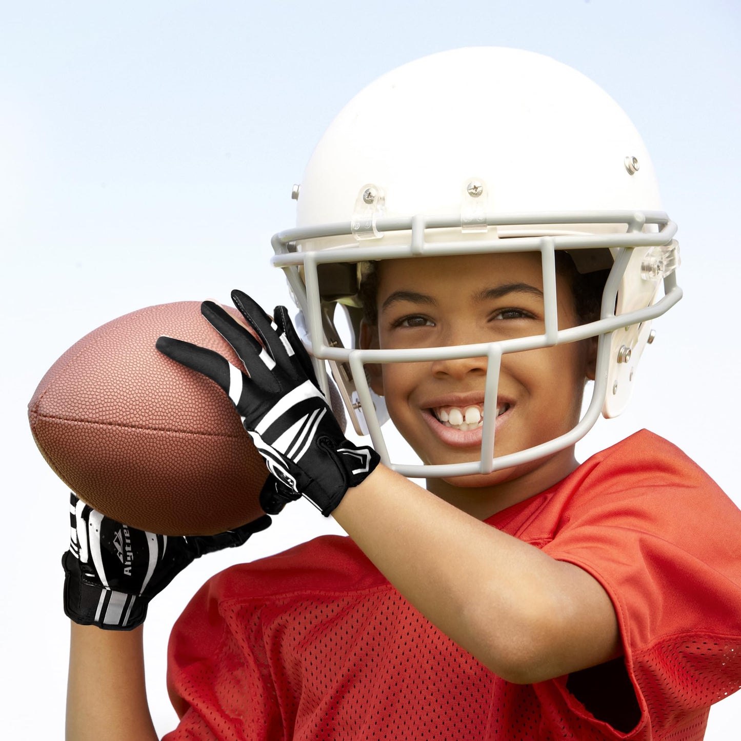 Alytree Football Gloves for Kids 8-12, No-Slip Youth Wide Receiver Glove, Enhanced Performance Silicone Gloves, Adjustable Super Sticky for Boys and Girls (Blue-Black-M/L)