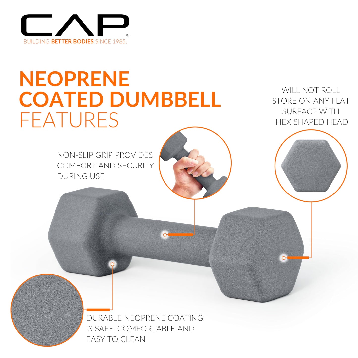 CAP Barbell CAP Neoprene Coated Dumbbell Weight, 8 lb Pair, Orange
