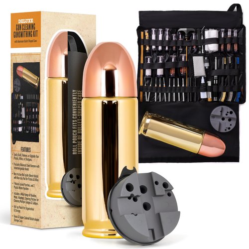Wild Shot Deluxe Gun Cleaning/Gunsmithing Kit - Aluminum Bullet-Shaped Storage Case, Brass Rods, Wire Brushes, Mops, Adaptors, Slotted Patch Holders, Patches, Brush, Cleaning Pick, Empty Oil Bottle