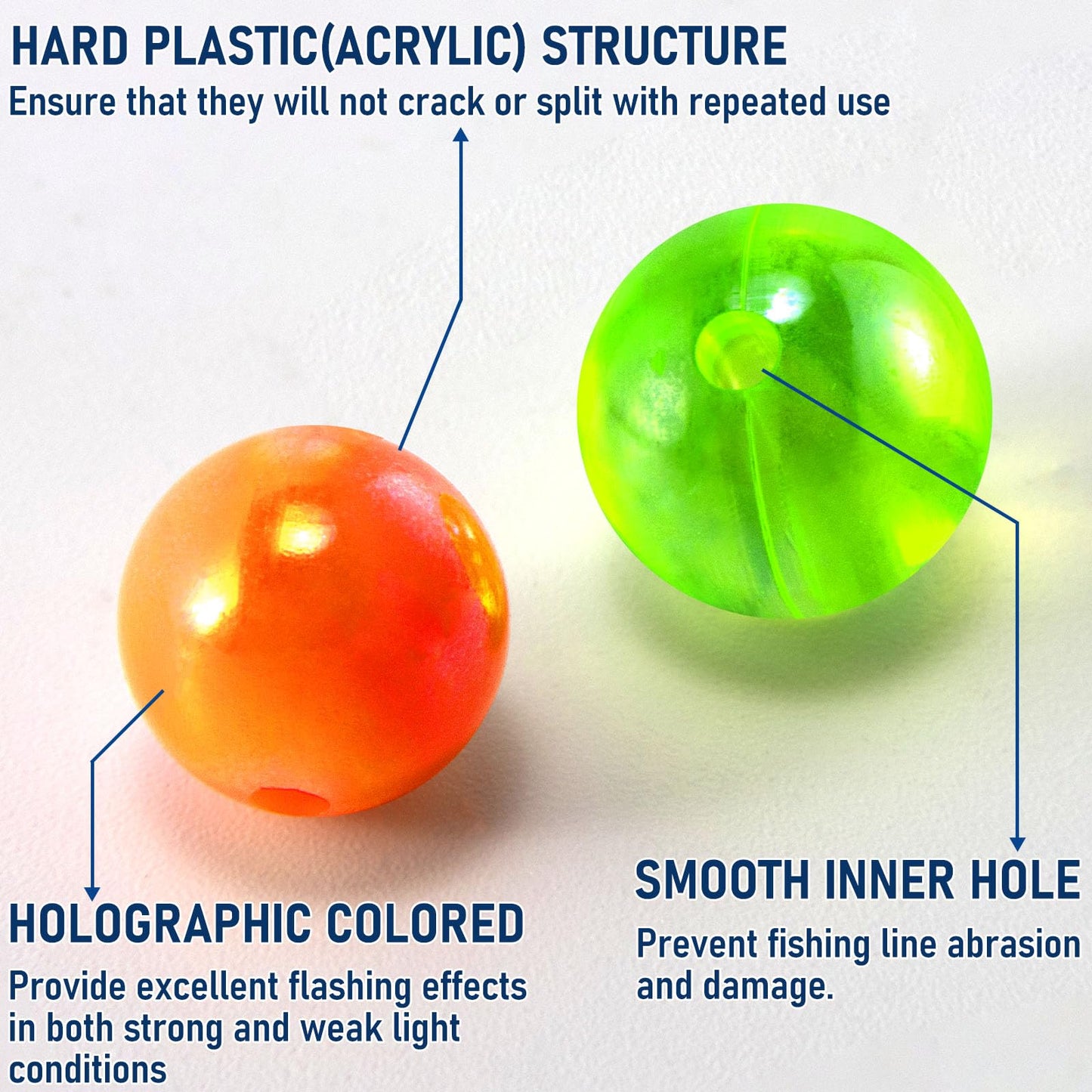 Alwonder 100-Pack Fishing Beads Holographic Beads for Fishing Rigs Lures Salmon Trout Steelhead Fish Bead Saltwater Freshwater Assorted Size 8mm Chartreuse