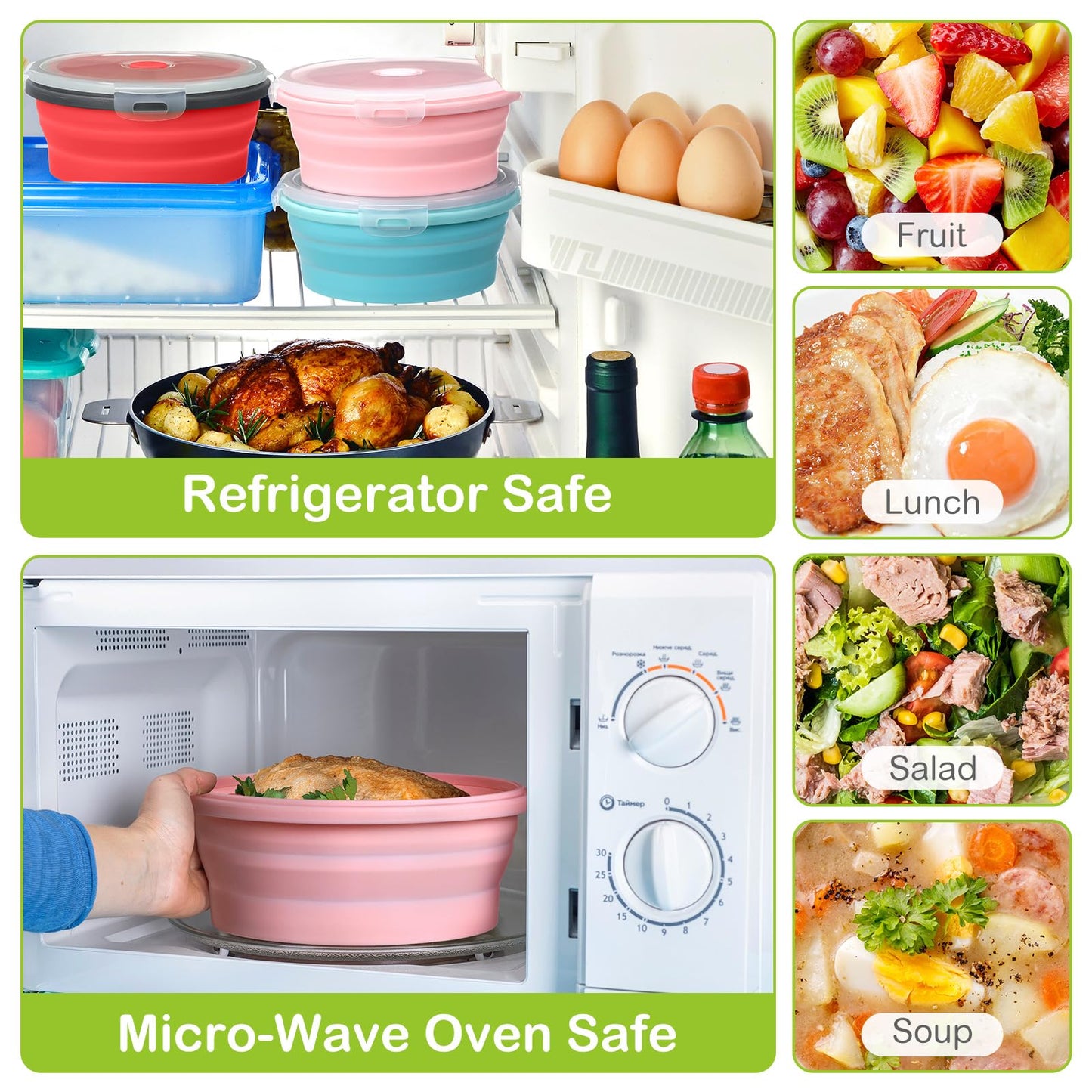 4 Sets Large Camping Bowl with Lid 41 oz Collapsible and Foldable Fork Silicone Lunch Box Salad Bowl Expandable Food Storage Container Travel for Hiking Camping