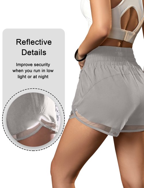 BMJL Women's Athletic Shorts High Waisted Workout Shorts Pocket Running Shorts Gym Elastic Sport Shorts (Grey, XL)