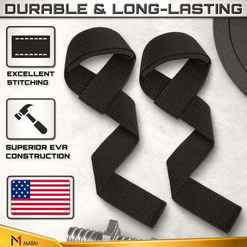 Wrist Straps for Weight Lifting (1 Pair, Black), Premium Hand Grips for Bodybuilding, Deadlifts & Intense Gym Workouts, Padded Wrist Support for Ultimate Grip Strength by Mata1-USA