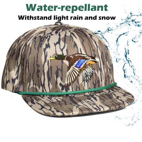 EDTREK Performance Outdoorsman Snapback Truck Hat with Flat Brim - Unique Animal Embroidery (Flying Duck with Rope - Bottomlands)