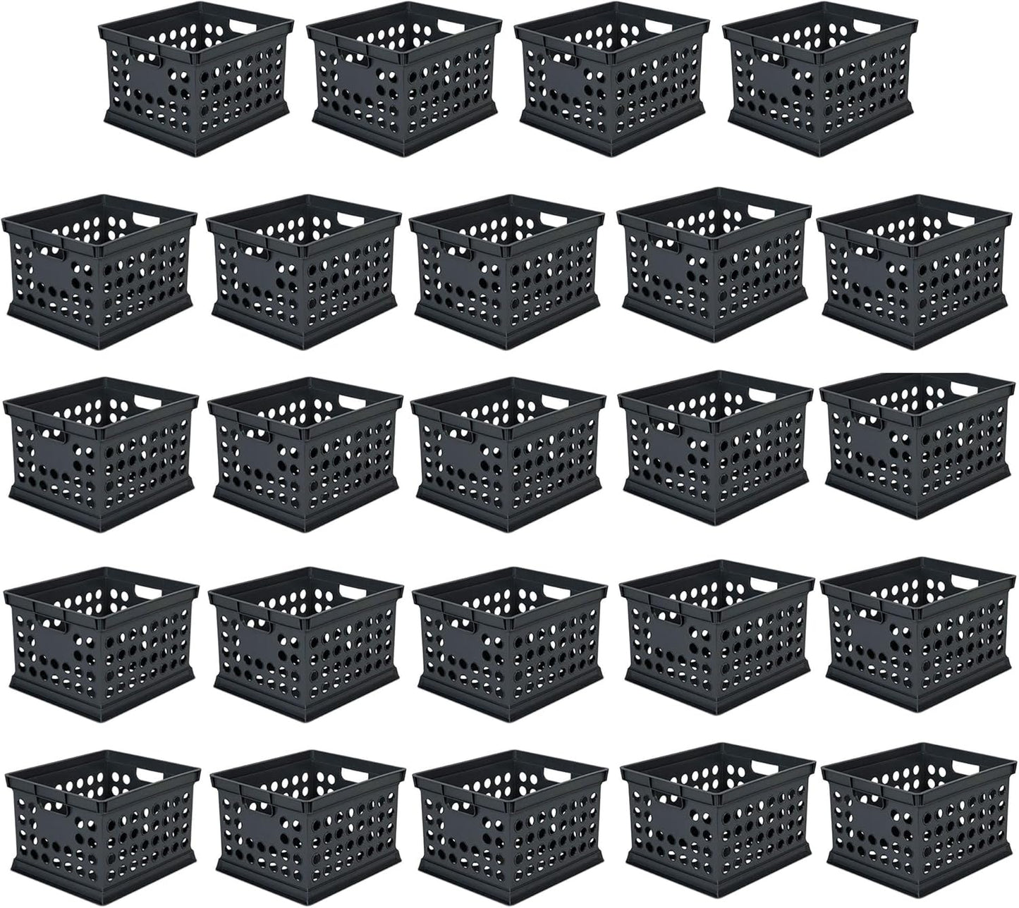 Sterilite Stackable Plastic Storage Crate Bin Organizer File Box with Handles for Home, Office, Dorm, Garage, or Utility Organization, Black, 6-Pack