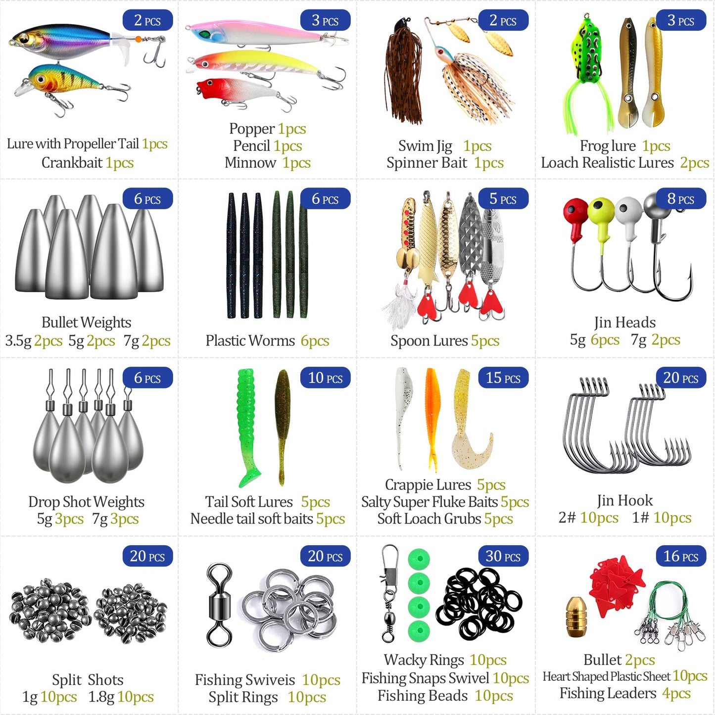 Fishing Lures Tackle Box Bass Fishing Kit,Saltwater and Freshwater Lures Fishing Gear Spinnerbaits, Plastic Worms, Jigs, Topwater Lures, Tackle Box