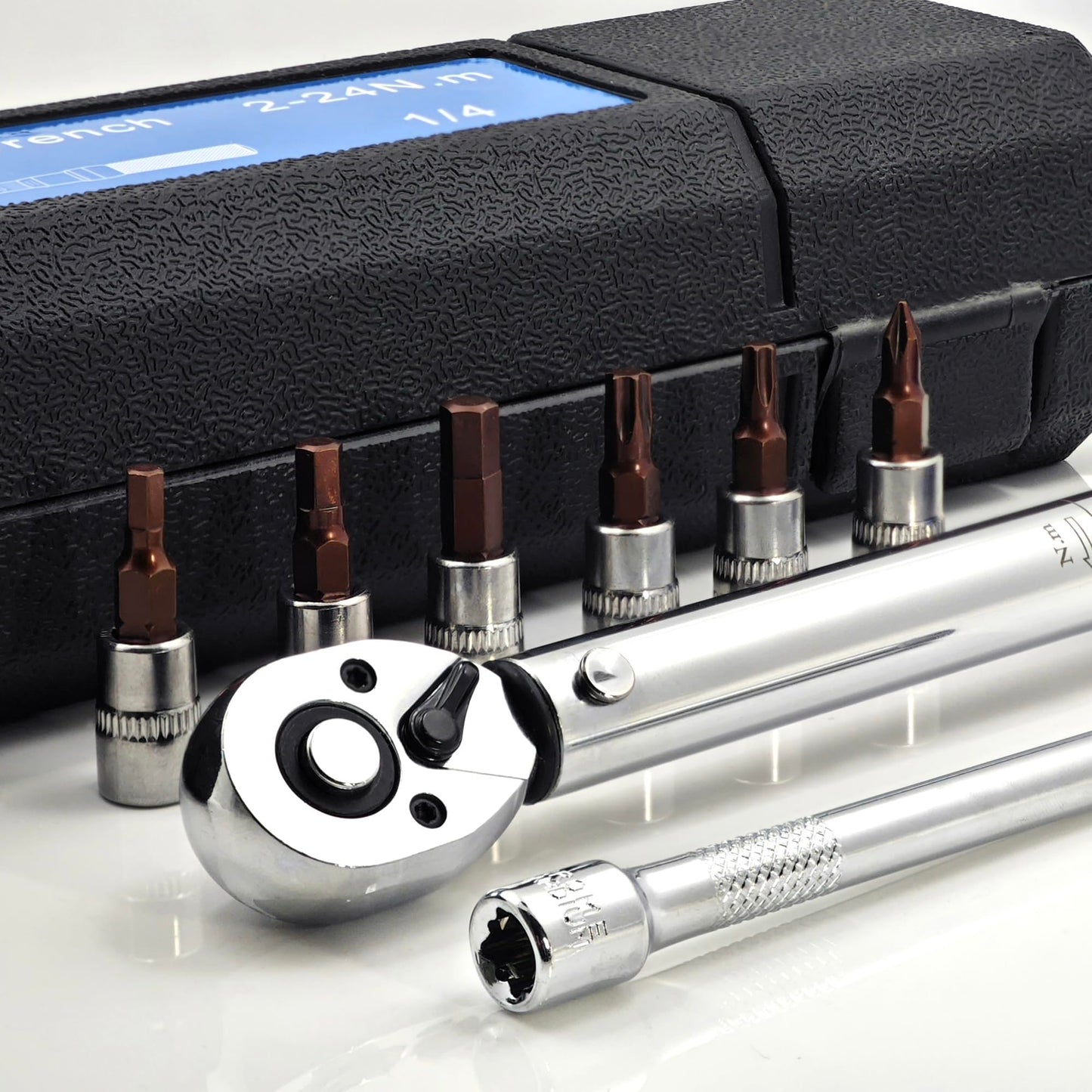 Fisope 1/4-Inch Drive Click Torque Wrench, 22pcs Bike Torque Wrench Set 2-24Nm, Dual-Direction Adjustable 72 Tooth Click Torque Wrench Set for Bicycle Maintenance