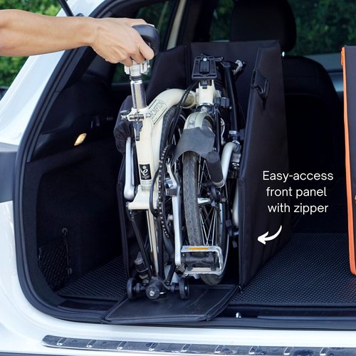 Vincita Keeper Box for Brompton Folding Bicycle,Keep The Bike Vertical In The Car Trunk To Save Space And Avoid Damange,Integrated Cover Included (Black With White Zipper)