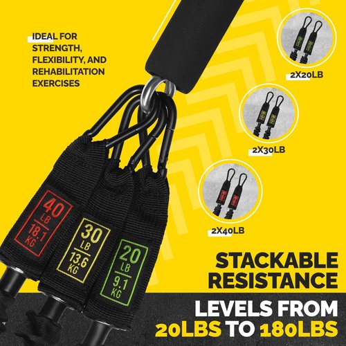 Tube Resistance Bands for Working Out Men and Women - Exercise Bands Resistance Bands Set, Resistance Band Bar, Handles, Ankle Straps, Foot Straps and Door Anchor, Tube Workout Bands (Yellow)