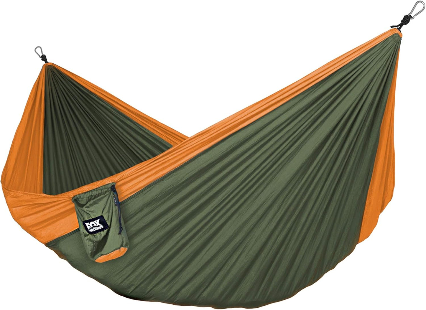 Neolite Double Camping Hammock - Lightweight Portable Nylon Parachute Hammock for Backpacking, Travel, Beach, Yard. Hammock Straps & Steel Carabiners Included (Orange/Blue)