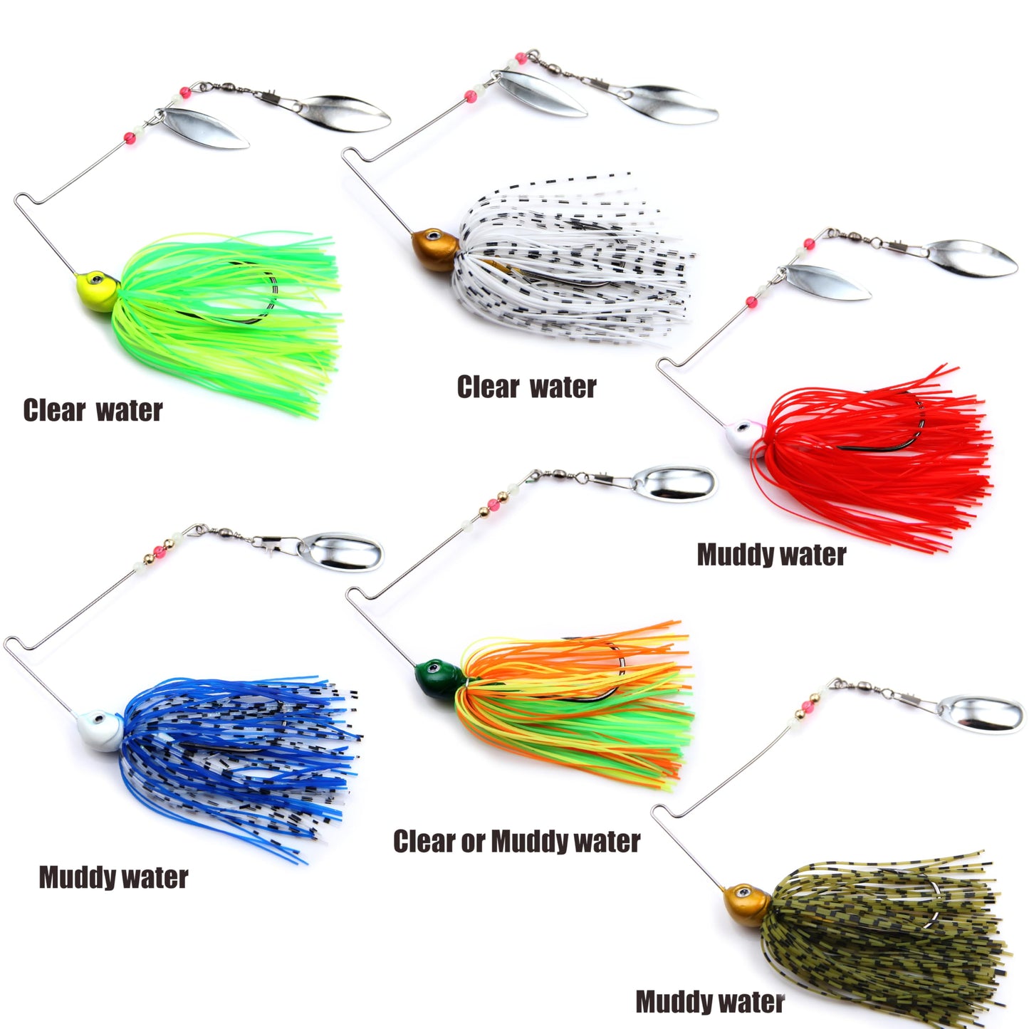 EXAURAFELIS 6pcs Fishing Lures Spinnerbaits for Bass Fishing Spinner Bait with Skirt Bass Lure Spinner Blades fishingbait Pikelures Trout Lure Salmon Lures Spinnerbait Buzzbait Swimbait