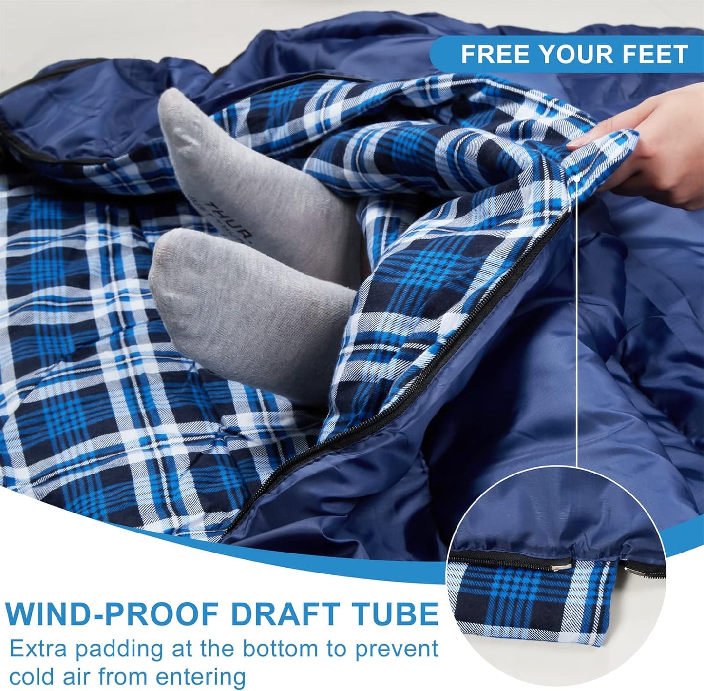 AGEMORE Cotton Flannel Double Sleeping Bag for Camping, Backpacking Or Hiking. Queen Size 2 Person Waterproof Sleeping Bag for Adults Or Teens. Lightweight with Compression Sack