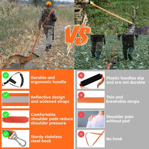 AzReference Deer Drag Rope and Harness Heavy Duty Deer Drag Strap with Handle, Orange Reflective Hunting Dragging Rope for Deer Hunters Gear Accessories