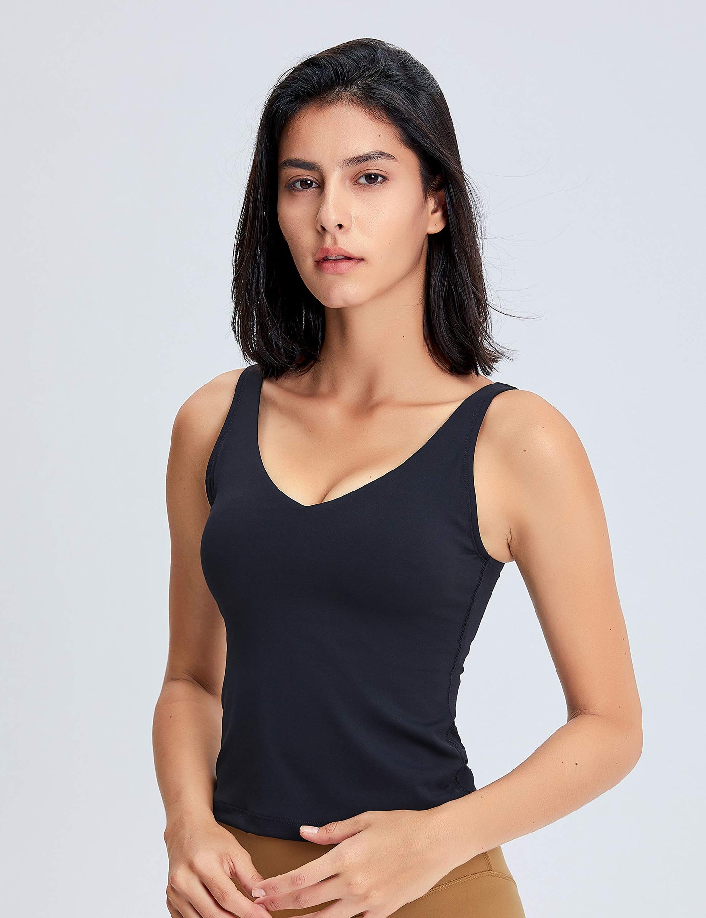 POSHDIVAH Women Sports Bra Longline Padded Tank Top Naked Feeling Workout Fitness Running Yoga Tops Black Medium