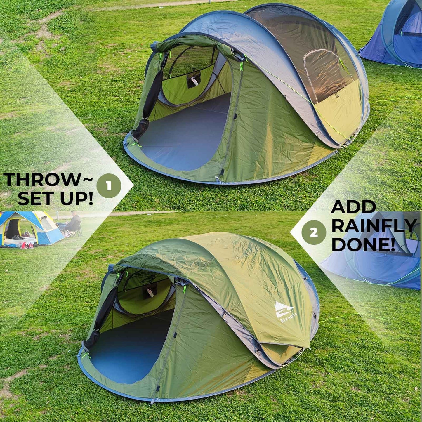4 Person Easy Pop Up Tent,9.5’X6.6’X52'',Waterproof, Automatic Setup,2 Doors-Instant Family Tents for Camping, Hiking & Traveling