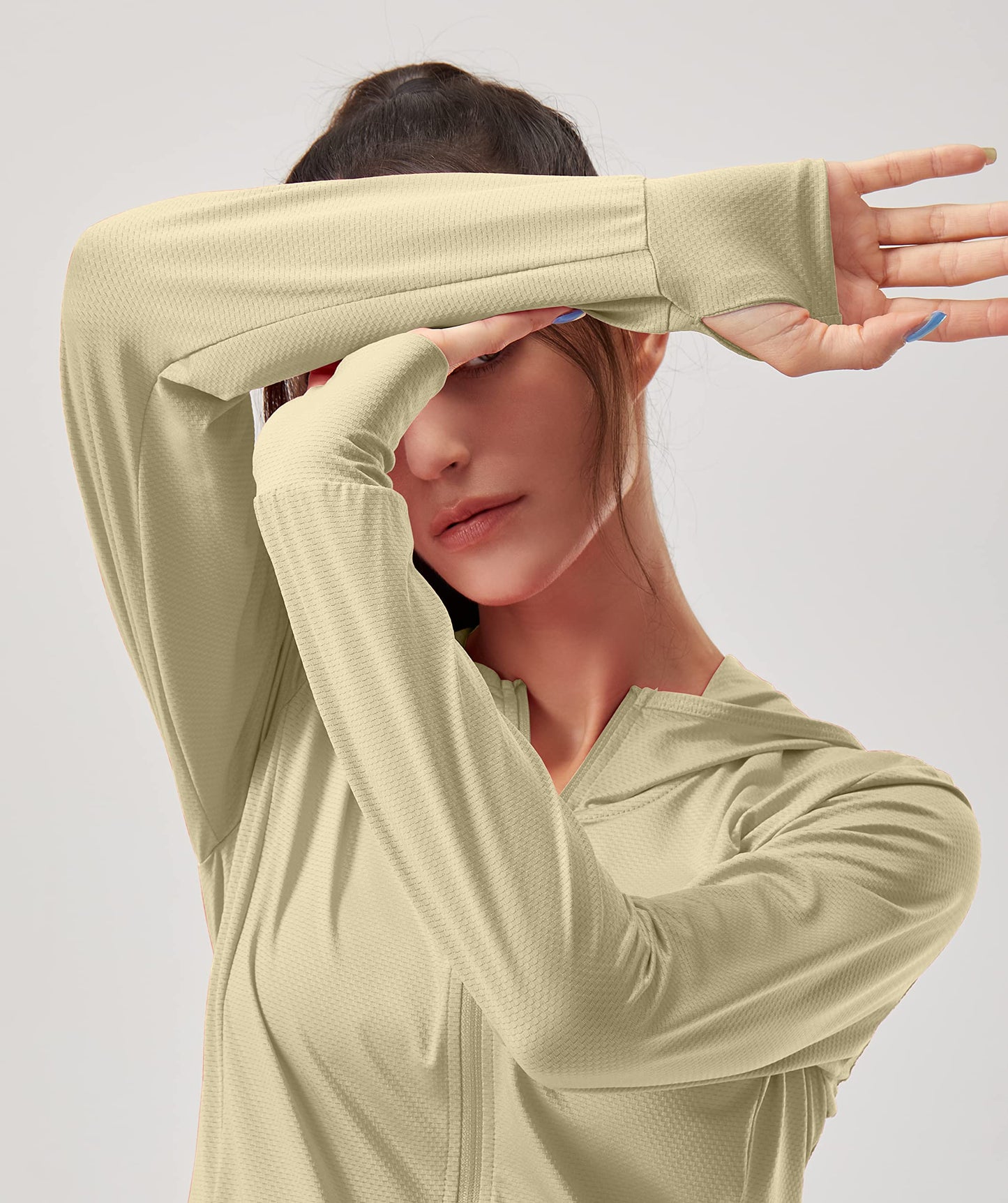 Soothfeel Women's UPF 50+ Sun Protection Hoodie Jacket Lightweight Long Sleeve Sun Shirt for Women with Pocket Hiking Outdoor(Khaki, XL)
