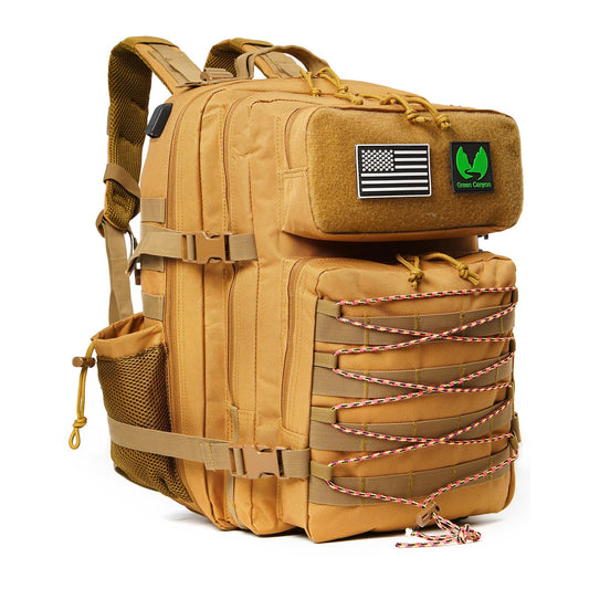 Green Canyon 45L Tactical Assault Backpack with Molle and Charging Port, Water Resistant Military Backpack for Men Women Hiking Rucksack 3 Day Bug Out Bag, Khaki