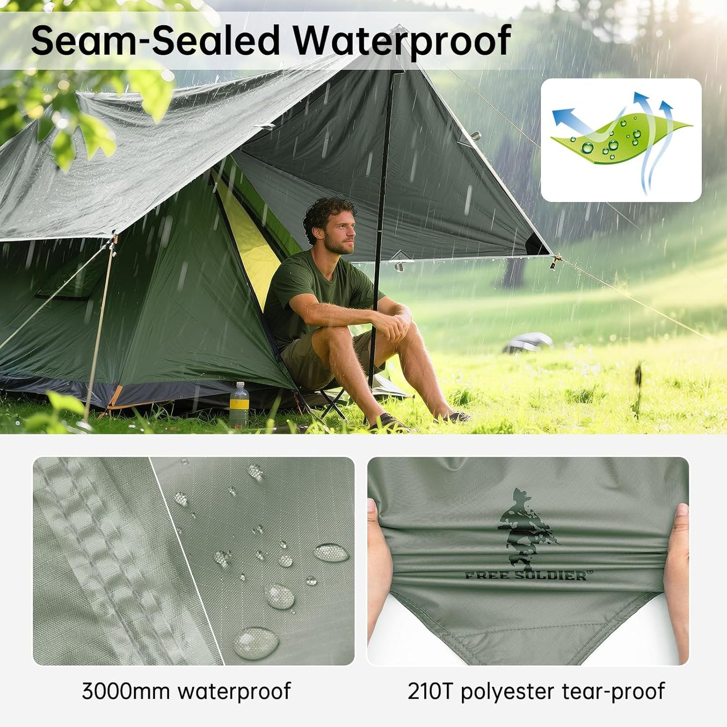 FREE SOLDIER Waterproof Portable Tarp Multifunctional Outdoor Camping Traveling Awning Backpacking Tarp Shelter Rain (Brown 10×10.5ft)