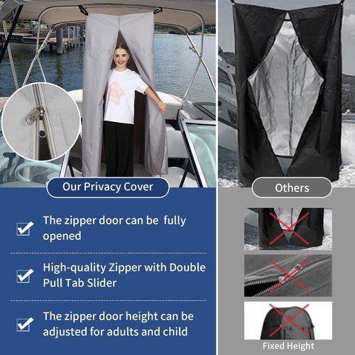 Tuszom 600D Privacy Tent for Boat, Heavy Duty Hanging Changing Room for Bimini Top with Storage Bag, Portable Privacy Station for Pontoons (Gray, 27" W x 30" D x 72" -84" H)