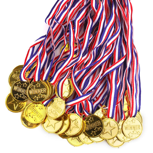 30 Pcs Gold Medals for Kids, Gold Plastic Winner Award Medals Golden Medal Prizes for Children Sports Competitions Game Party Gift