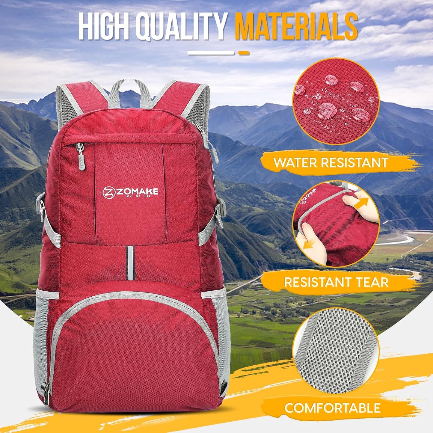 ZOMAKE Lightweight Packable Backpack 35L, Light Foldable Backpacks Water Resistant Collapsible Hiking Bag, Compact Folding Day Pack for Travel Camping(Black)