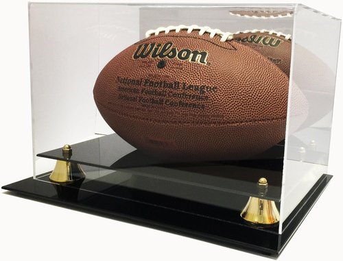 Max Protection - Deluxe Acrylic Football Display Case (Octagon Wood Base Case with Mirror)