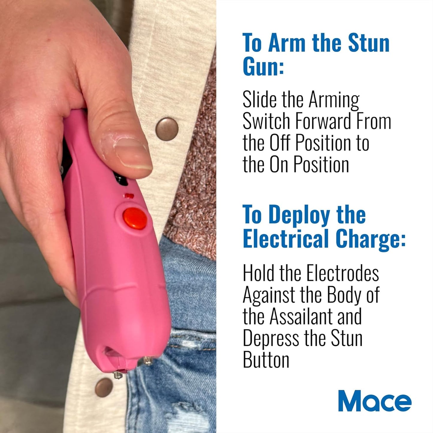 Mace Ergo Stun Gun for Self Defense - Rechargeable, Bright LED Light, High Voltage, Up to 1.69 Microcoulombs of Electric Power, Self Defense for Women & Men