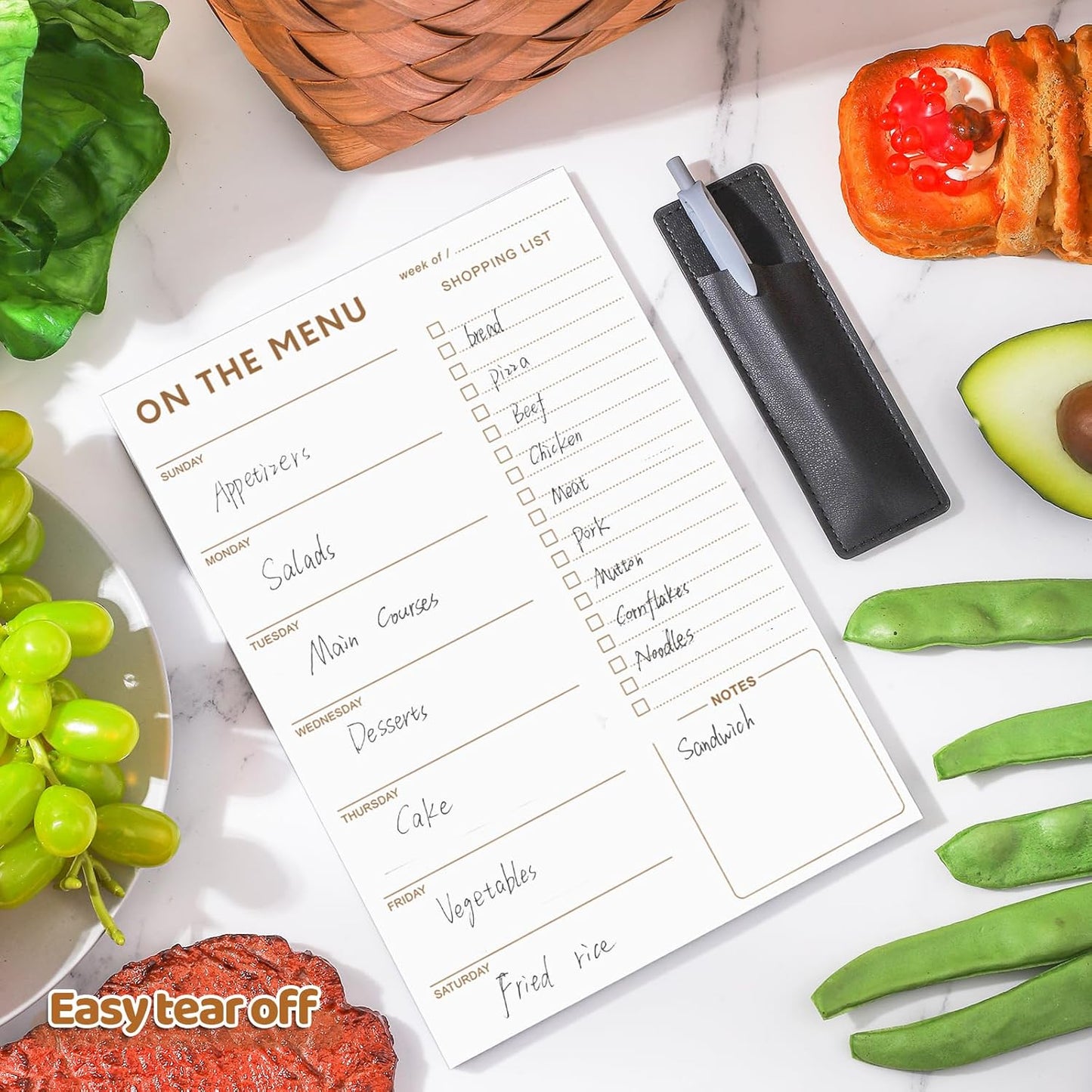 60 Sheet Meal Planner for Fridge, Magnetic Weekly Meal Planner & Grocery List with Tear-off Shopping List for Meal Prep, 7x10''-Flower Design