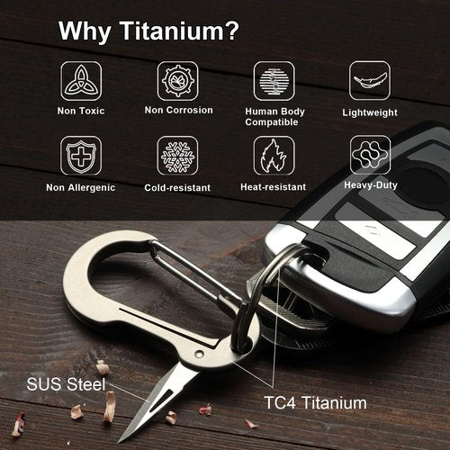 PJYTAC Titanium Carabiner Keychain with Key Rings, Multi-Function Keychain Quick Release Key Clip Car Key Chain Accessories with Titanium Keyrings