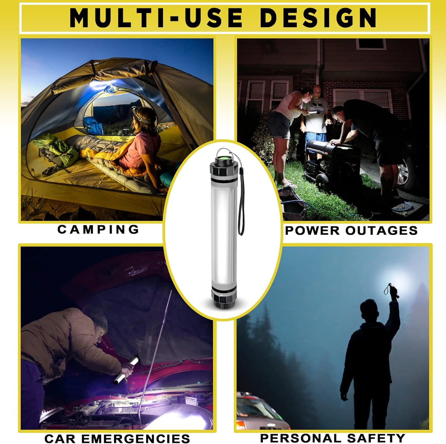SunJack LightStick Camplight – Waterproof Rechargeable LED Flashlight & Power Bank | Portable Camping Lantern for Hiking, Backpacking, Swimming, Boating, Outdoors, Emergency & Survival Kits