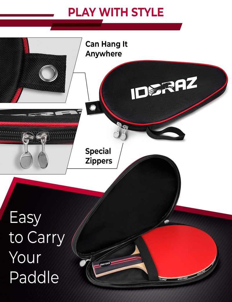 Idoraz Professional Ping Pong Paddle with ITTF Rubber and Carrying Case
