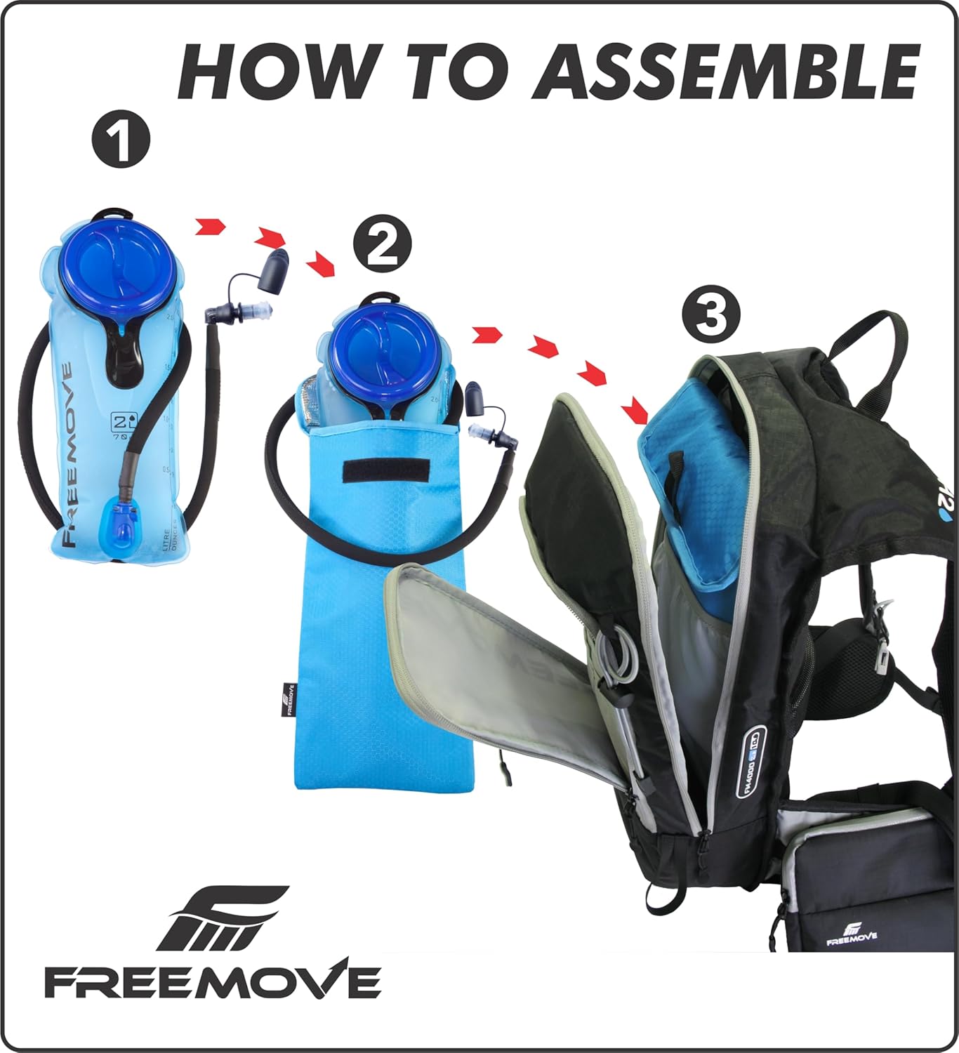FREEMOVE Hydration Water Backpack 3in1 with 2L Bladder & Insulated Backpack Cooler Bag - a Complete Hydration Solution - Ideal Hydro Camel Back Pack for Hiking, Biking, Running, Cycling, MTB & Rave